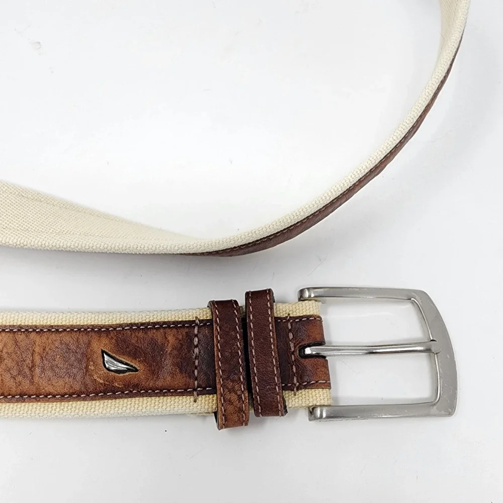 Nautica O (Oscar) Brown Leather and Canvas Belt Men's SIZE 38